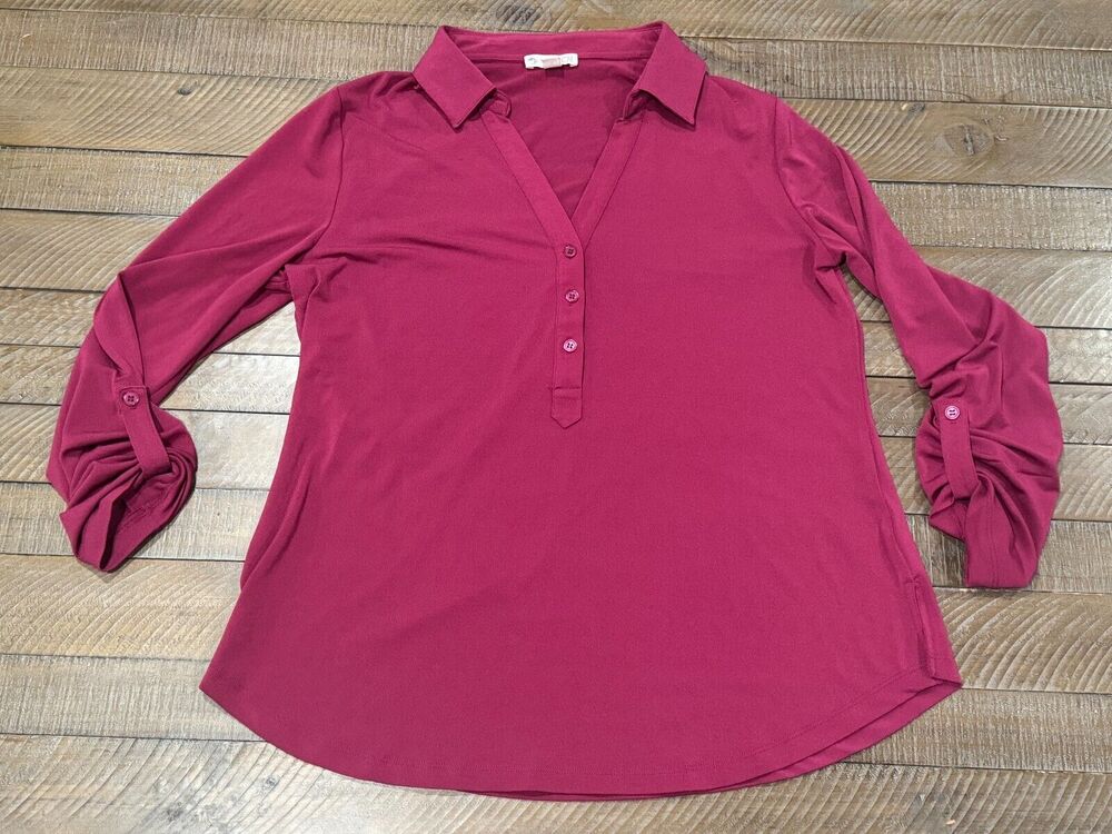 Eliane Rose Raspberry Henley Tunic Roll Tab Long Sleeve - Women's Size L
